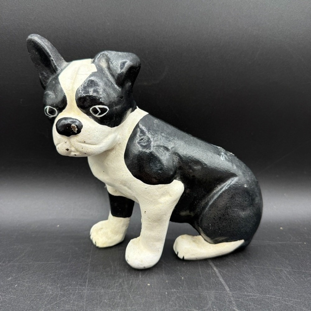 Vintage Dog Boston Terrier French Bulldog Cast Iron Doorstop Or Bookend Black